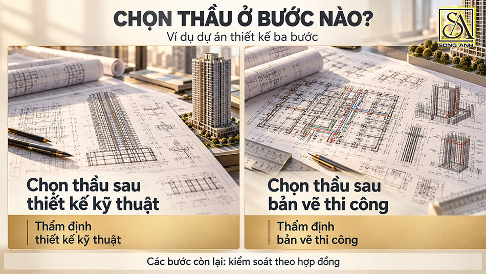 hai trường hợp xác định bước thẩm định theo thời điểm lựa chọn nhà thầu